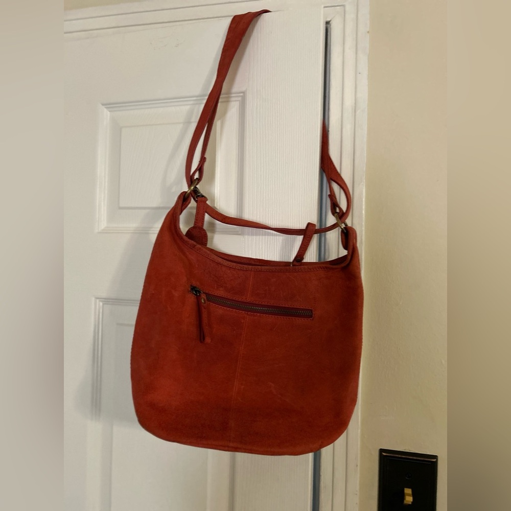 New  vintage elegant red suede leather shoulder / crossbody bag